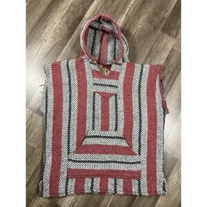Baja Joe Poncho Hoodie Men XL Sleeveless Woven Drug Rug Mexico Surfer Hippie Y2K